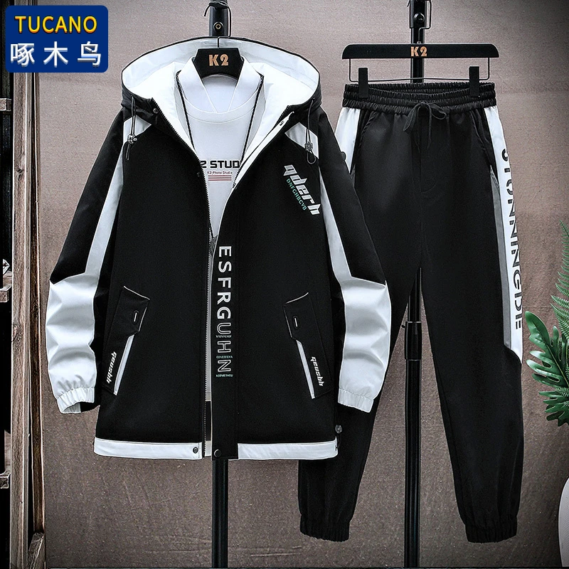 啄木鸟TUCANO/2025春秋季新款青少年男士夹克套装潮流休闲帅气学