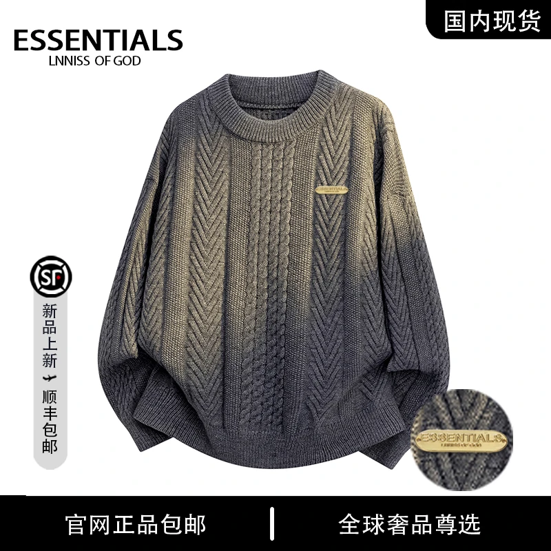 【官方奥特莱斯】品牌折扣 高级设计感提花毛衣美式胸章圆领上衣潮