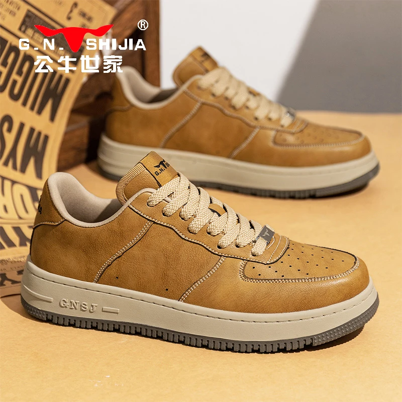 公牛世家复古工装板鞋男款秋冬季男鞋新款时尚潮流百搭休闲鞋子男