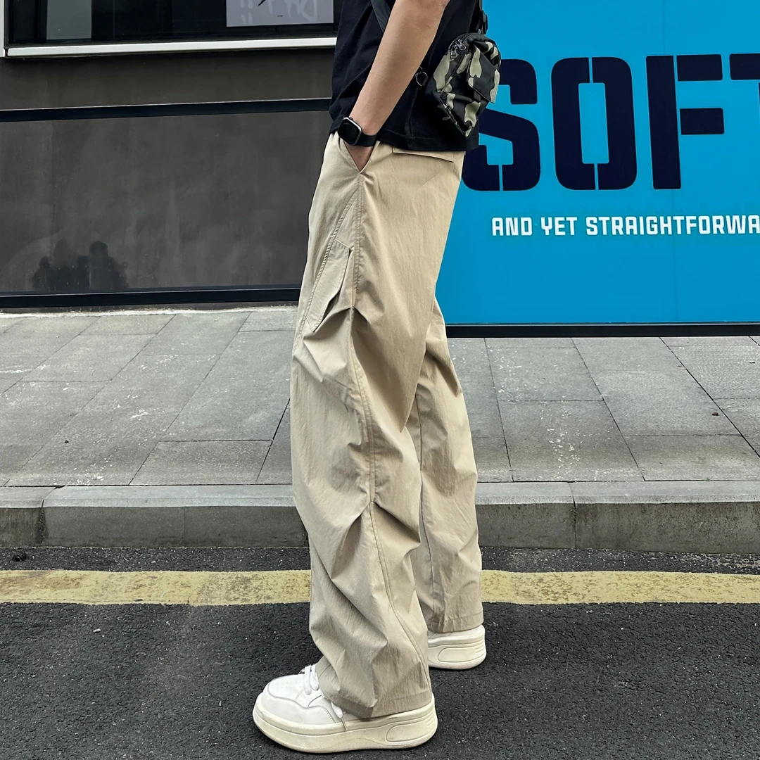 QUALCOMM潮流皱感直筒休闲裤男女秋季新款宽松户外速干工装伞兵裤