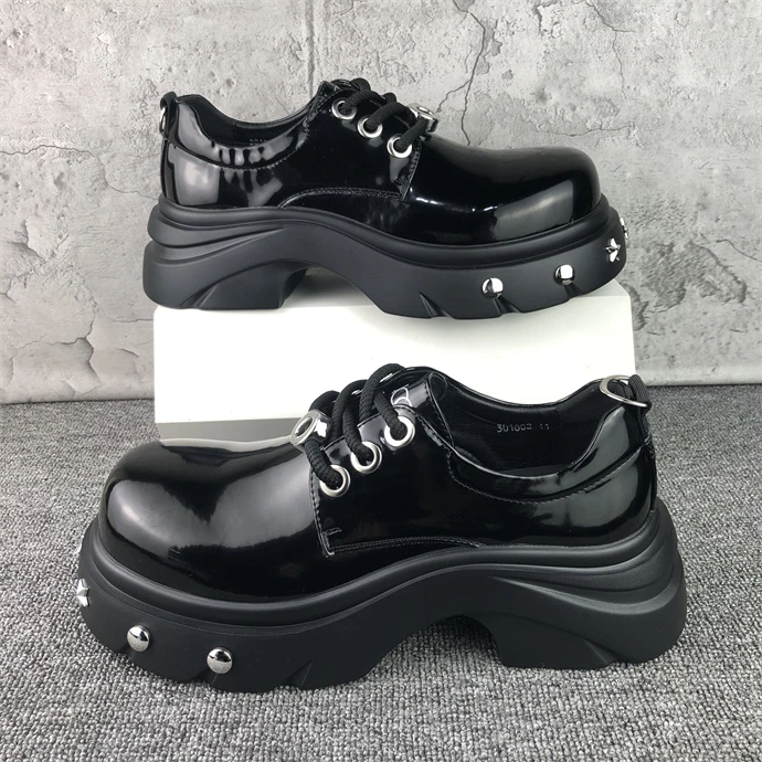 欧洲站厚底增高大头鞋男新款英伦风休闲皮鞋时尚百搭系带男士皮鞋