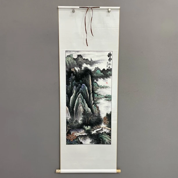 《钟灵毓秀》150/65cm竖幅中式国画山水画玄关茶室装饰画