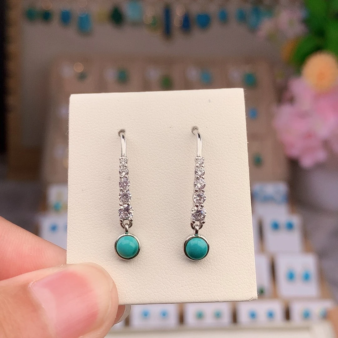 银S925镶嵌绿松石耳饰