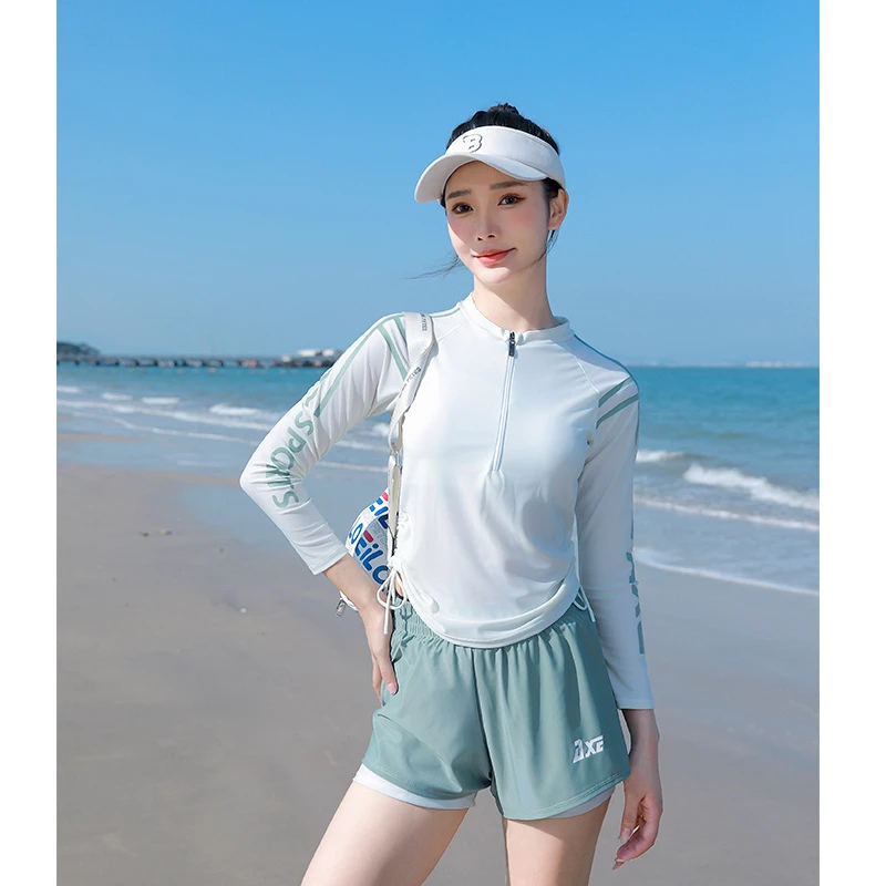 新款女士分体长袖运动休闲少女保守显瘦户外沙滩度假温泉泳衣