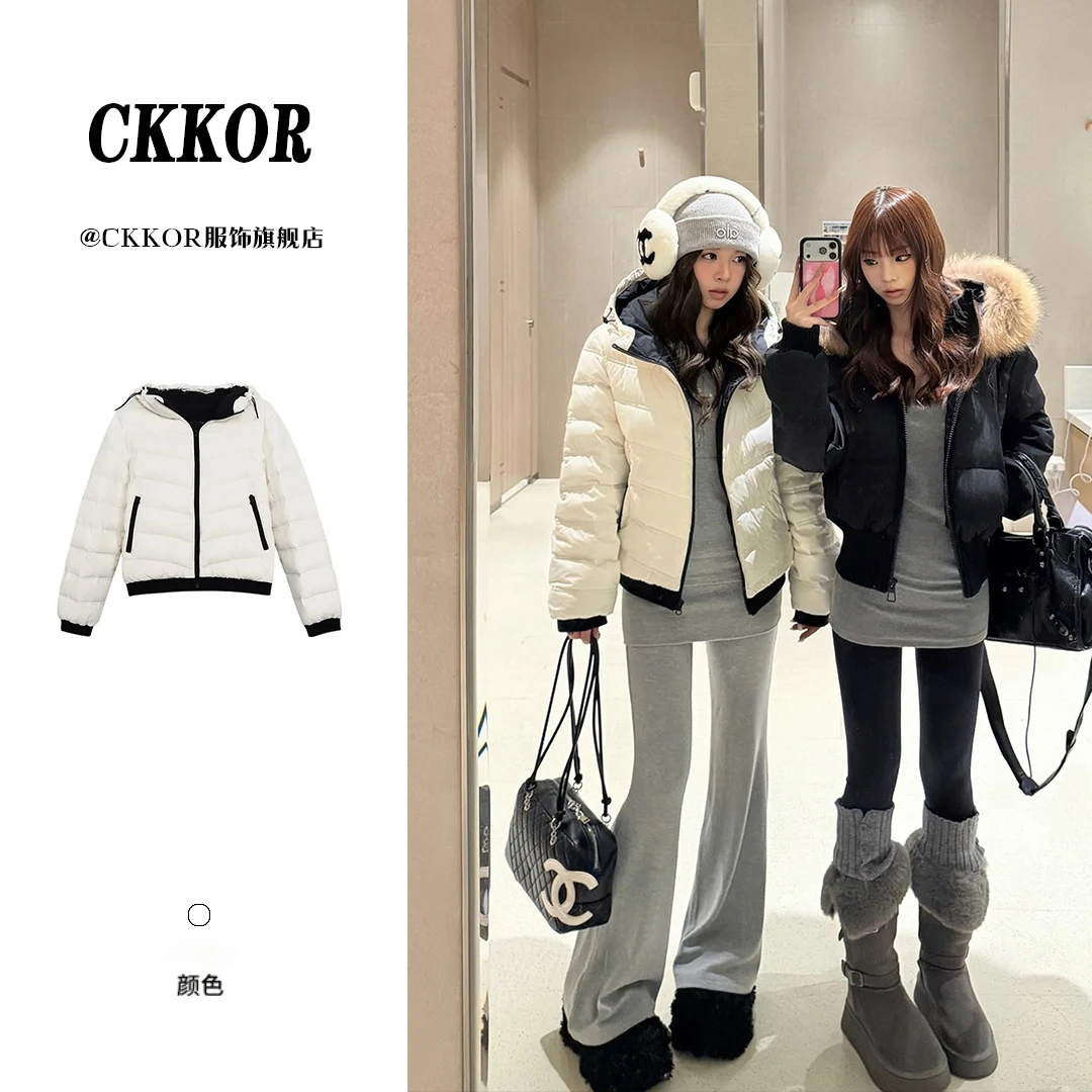 CKKOR韩版休闲排骨棉服棉衣女款冬季加厚保暖外套连帽短款面包服