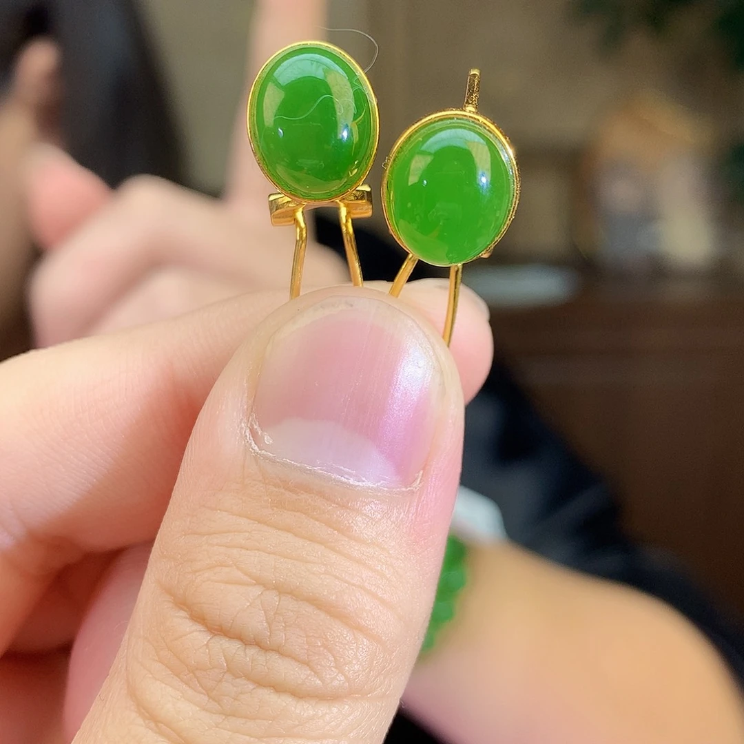 吊坠(不含链)银S925镶嵌和田玉（碧玉）耳饰