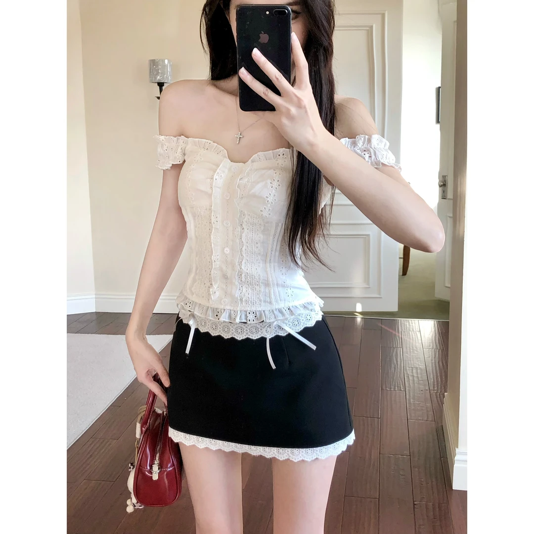 画解WAHJU【心之归属】夏季设计感气质修身显瘦白色上衣半裙9366W