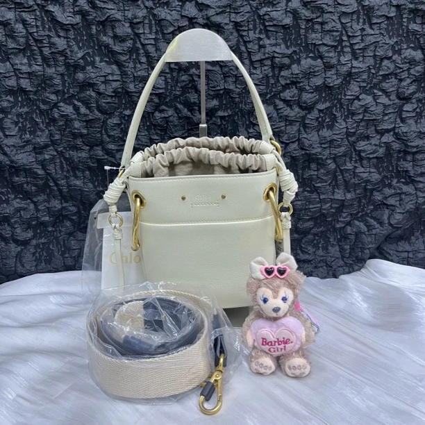 95新 Chloe/蔻依 寇依白色水桶包手提包斜挎包