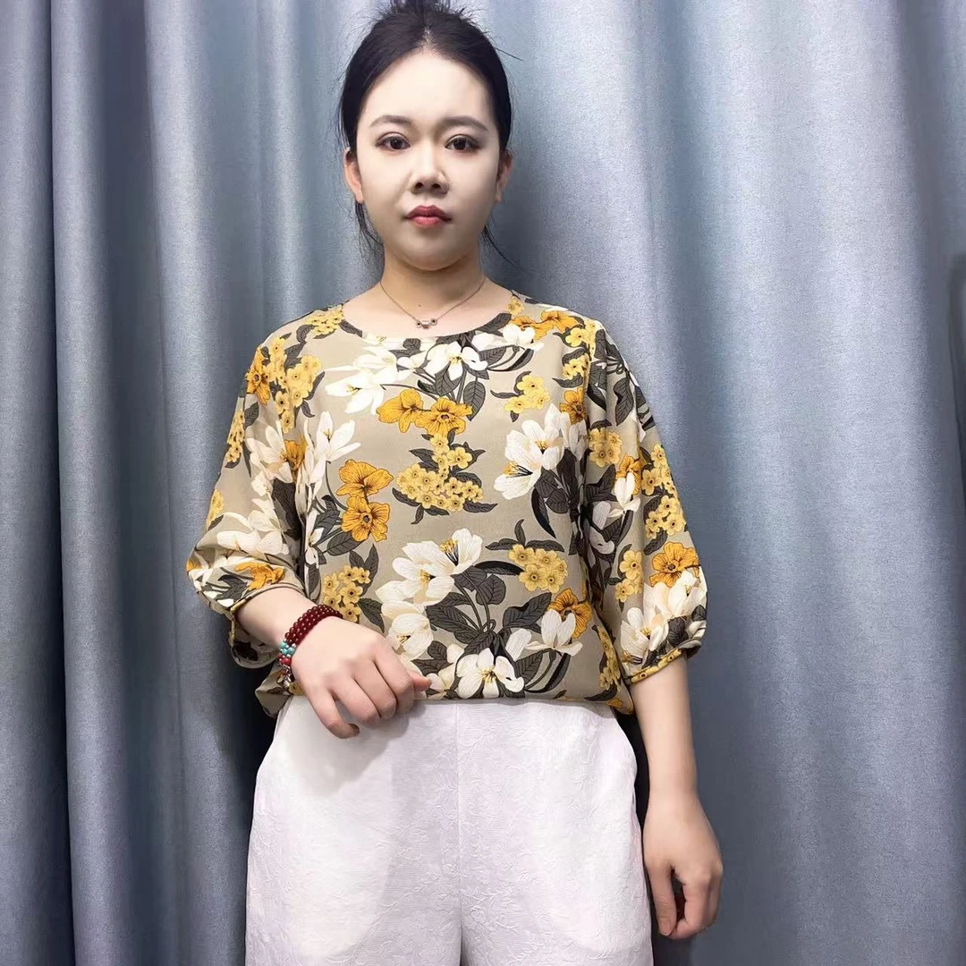 DM127新款女衫轻薄透气吸湿排汗中年妇女夏装妈妈装圆领半袖