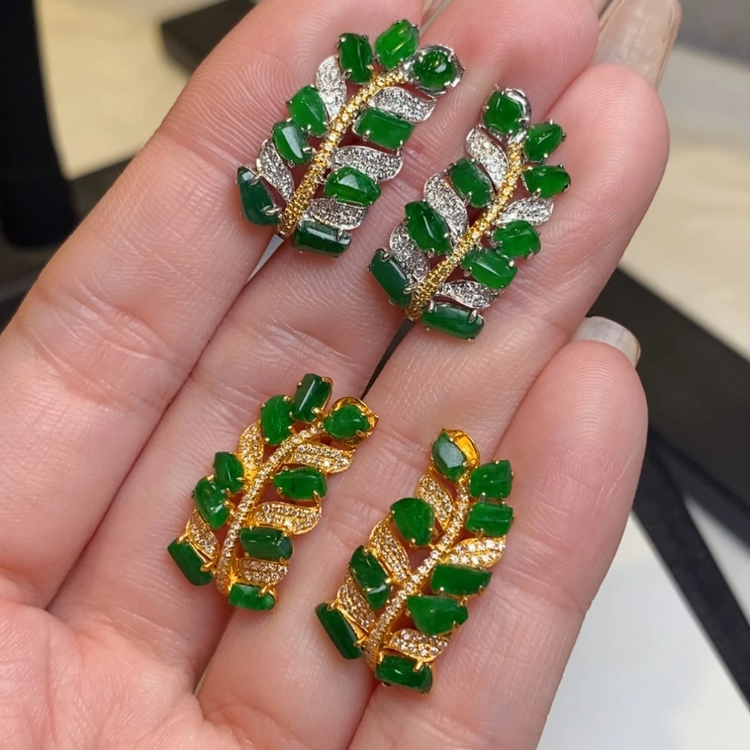 翡翠耳饰18K金镶嵌随形麦穗耳扣 多样性一对发货