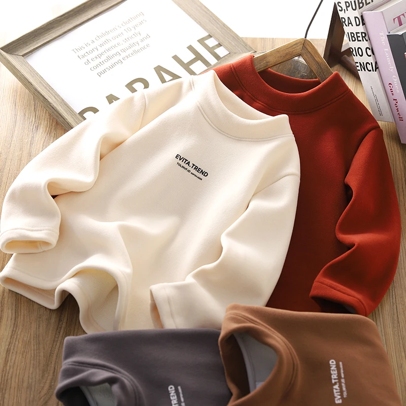 男童半高领打底衫2025秋冬新款儿童加绒保暖时尚印花T恤帅气上衣