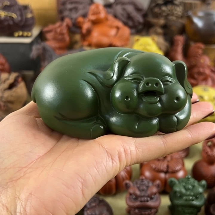 茶宠紫砂紫砂绿泥福猪