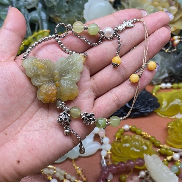 蛇纹石玉合金颈饰