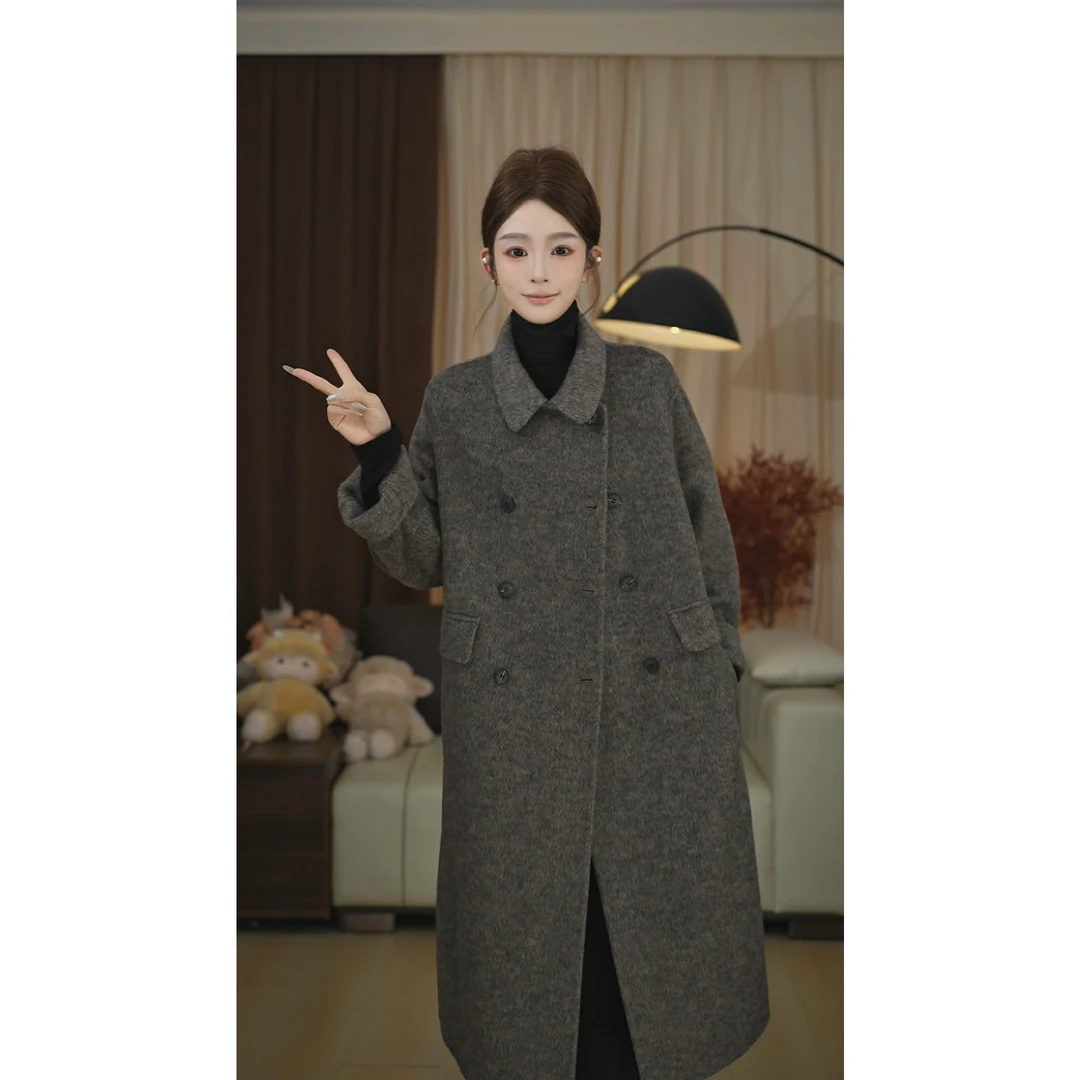 2025圣逸秋冬原创设计时尚宽松中长款秋冬氛围感双面毛呢大衣