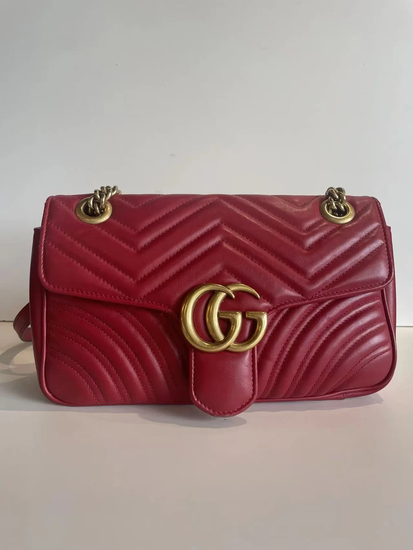 95新 GUCCI/古驰 GUCCI/古驰 红色marmont26斜挎包jm