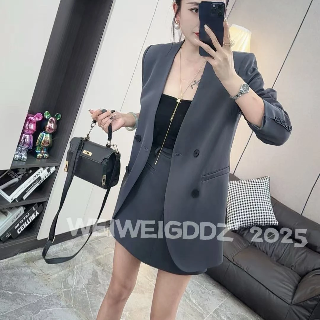 V领西服套装长袖2025春季女装新款时尚显瘦休闲百搭两件套