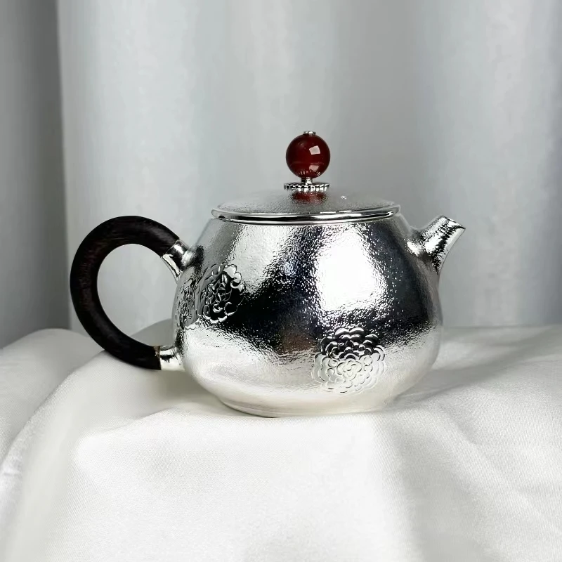 新品--手工绣球花壶银壶999家用泡茶银壶