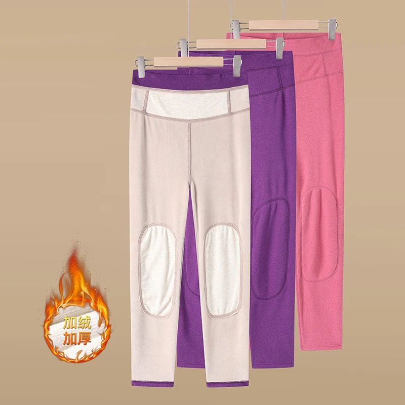 加绒秋冬保暖裤长裤双层秋裤高腰纯色印染保暖打底大码女士内穿