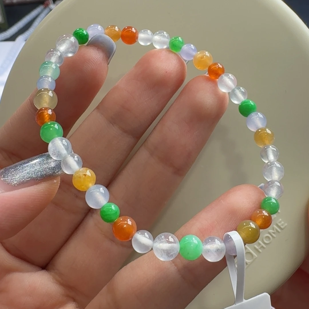未镶嵌手链翡翠高冰波彩虹糖手串卡5.8-4 巨漏！