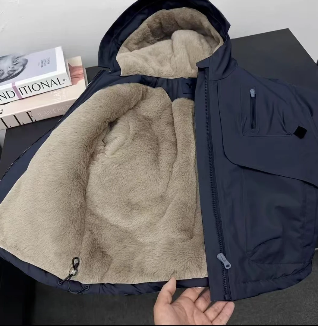 儿童夹棉加绒派克服2025冬季毛毛宽松连帽加厚棉衣冲锋衣百搭棉服