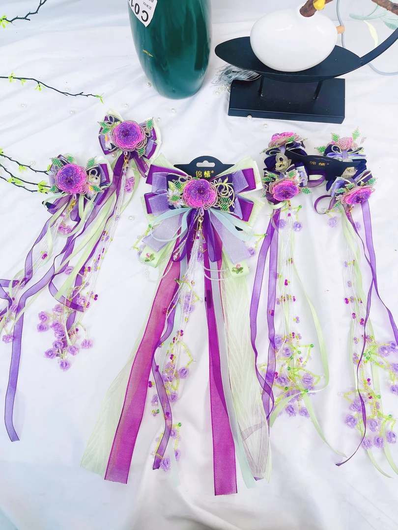 《鸢尾》原创设计重工复古国风古风超仙紫色洛丽塔流苏爪夹发饰