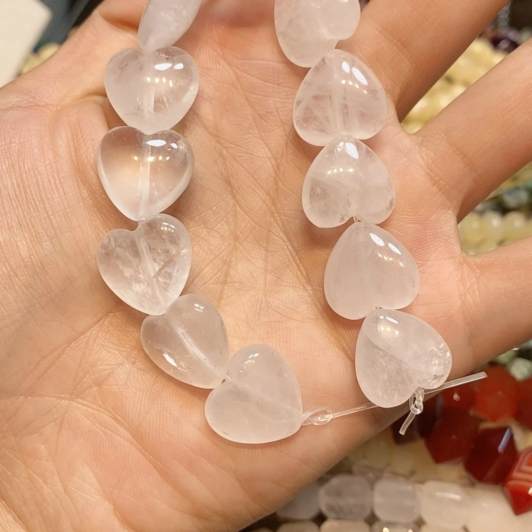 玛瑙/玉髓散珠天然白水晶爱心16mm厚度8m m