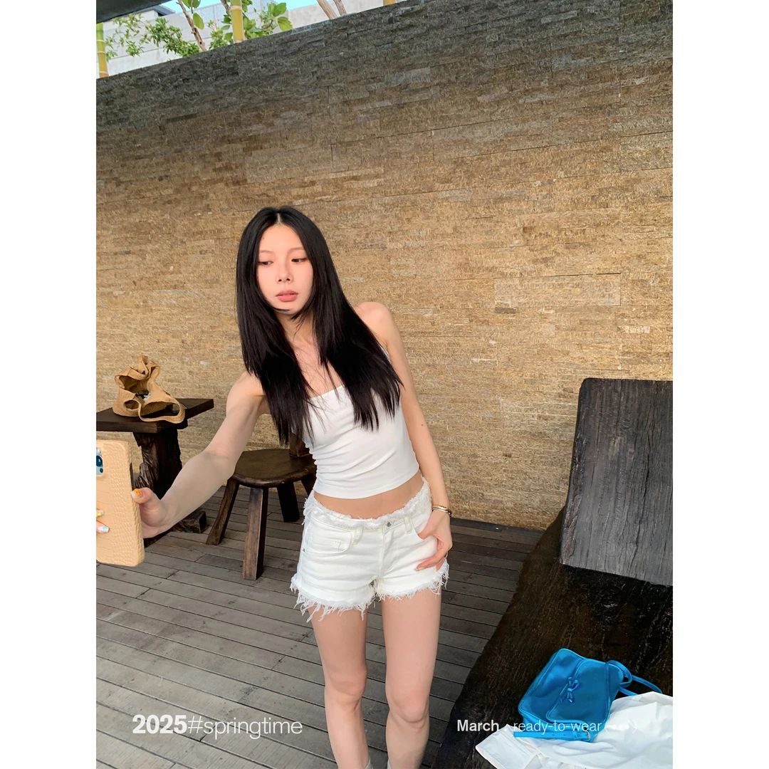 SUNONEONE 低腰毛须牛仔短裤女春夏修身美式百搭休闲裤子H0853K