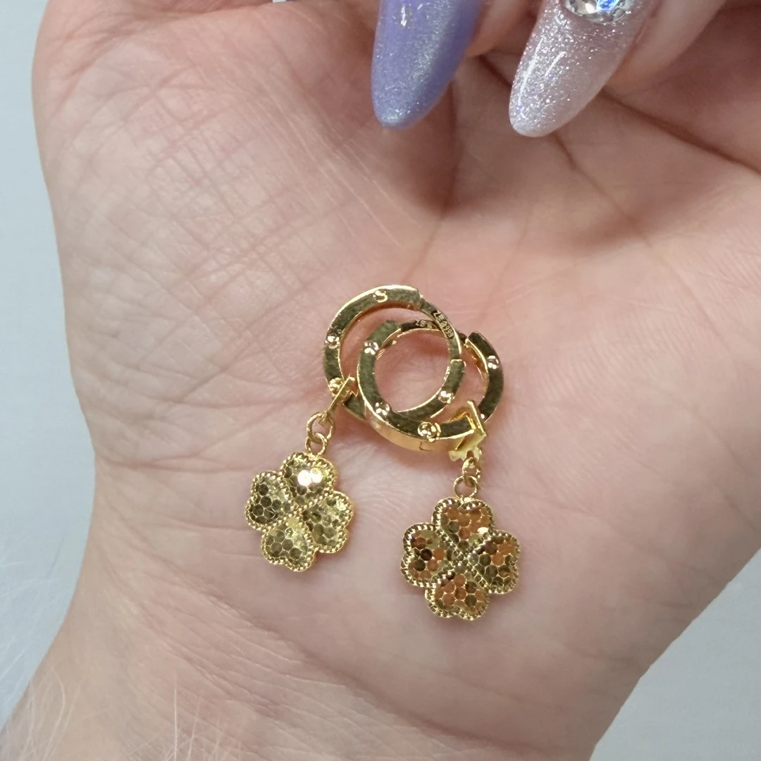 【金耳饰】四叶草耳圈5G足金999精致百搭送女友零附加
