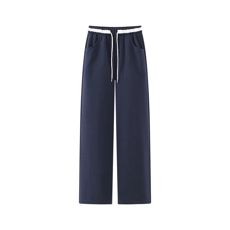 高性价比！撞色腰身设计感~纯色松紧抽绳直筒裤窄版阔腿裤