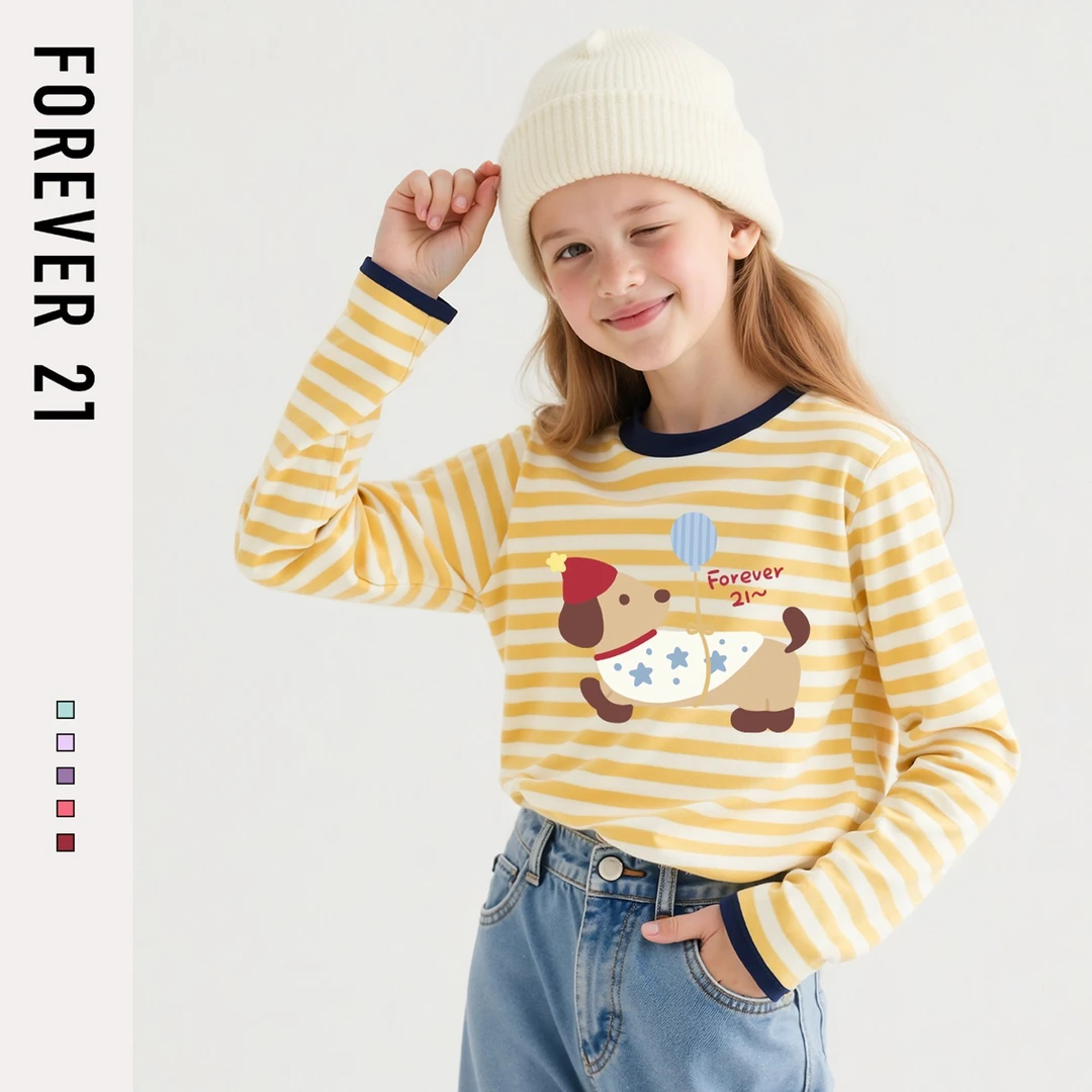 Forever 21童装女童长袖上衣春秋装2025新款洋气大童秋季儿童t恤