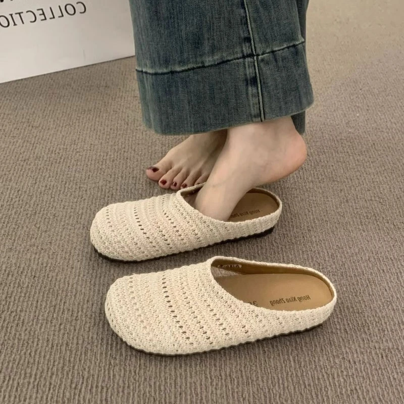 时尚编织镂空透气包头半拖女款外穿2025年春夏季新款厚软底凉拖鞋