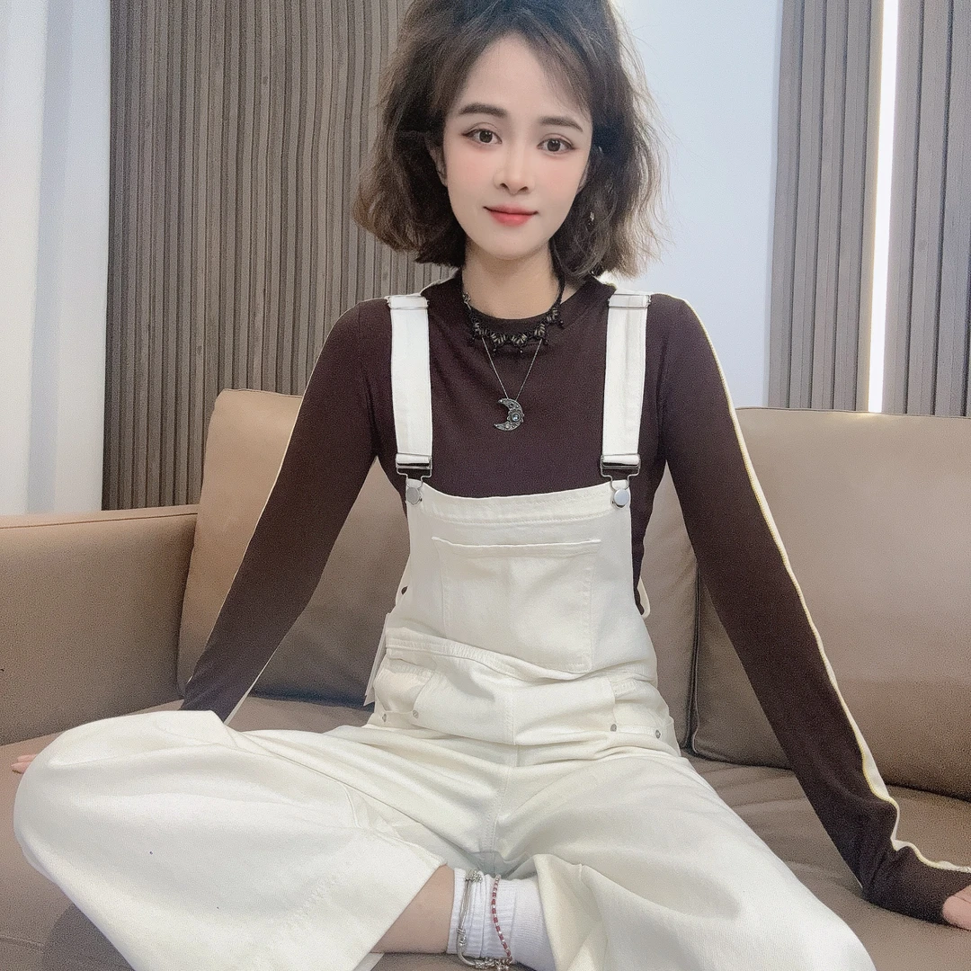 吴卡卡春款直筒背带裤8821浅色系