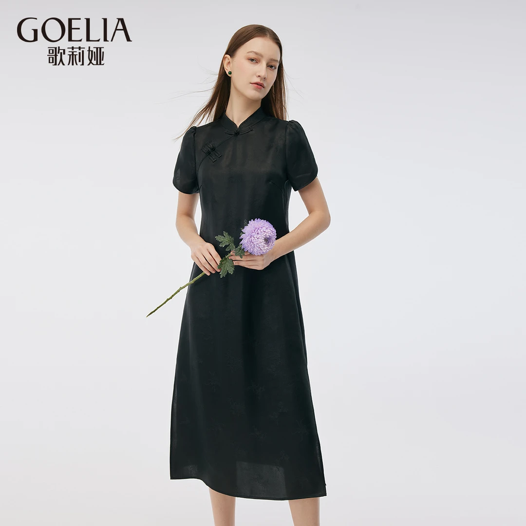 歌莉娅桑蚕丝香云纱旗袍夏季19姆米梅兰竹菊1E4L4K340