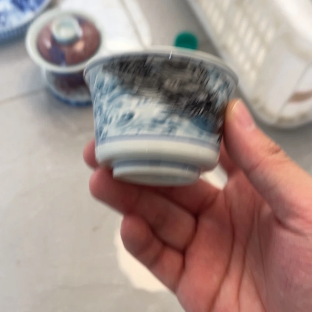 順***勢瓷片景德镇蓝墨龙游海马蹄客杯