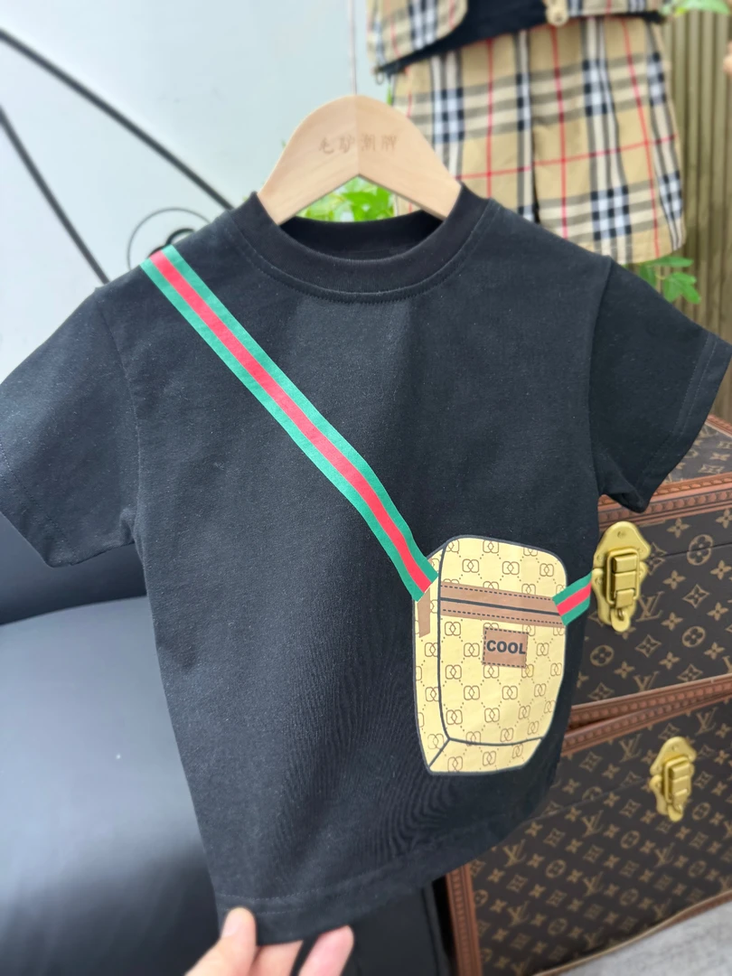 男童夏装T恤上衣洋气宝宝印花小包打底衫