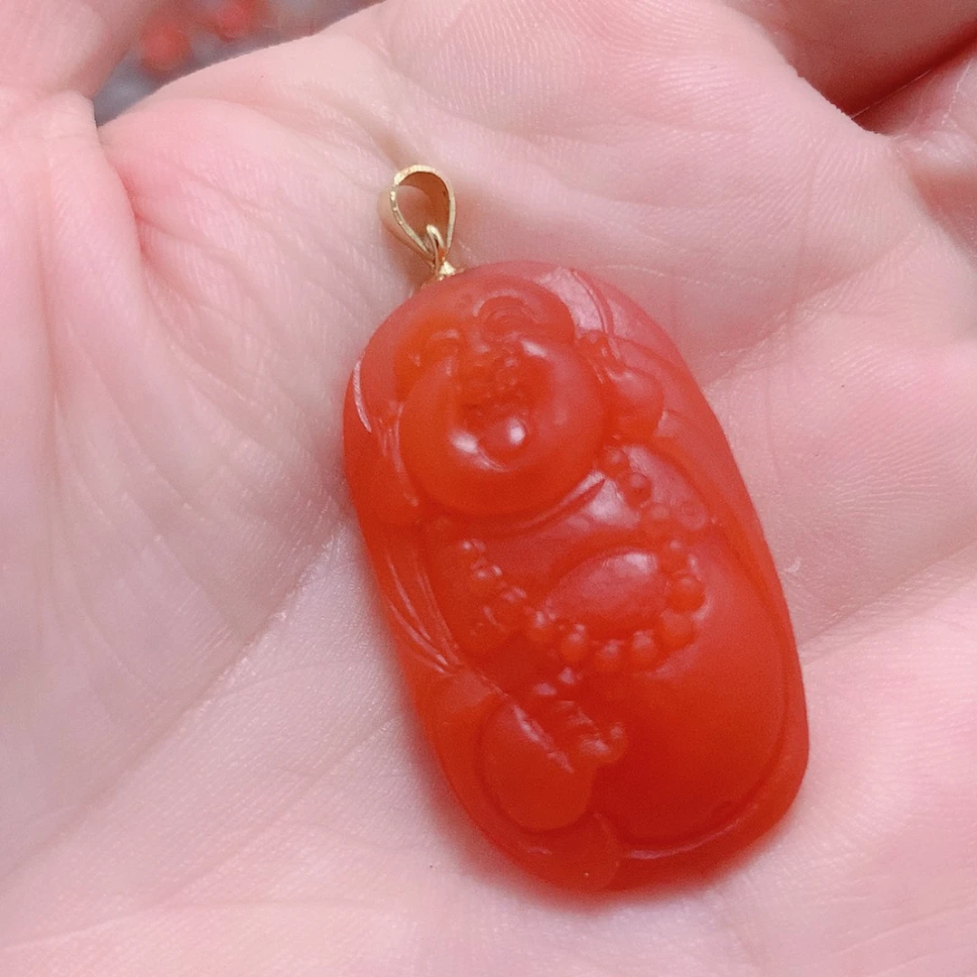 南红玛瑙银S925镶嵌吊坠(不含链)