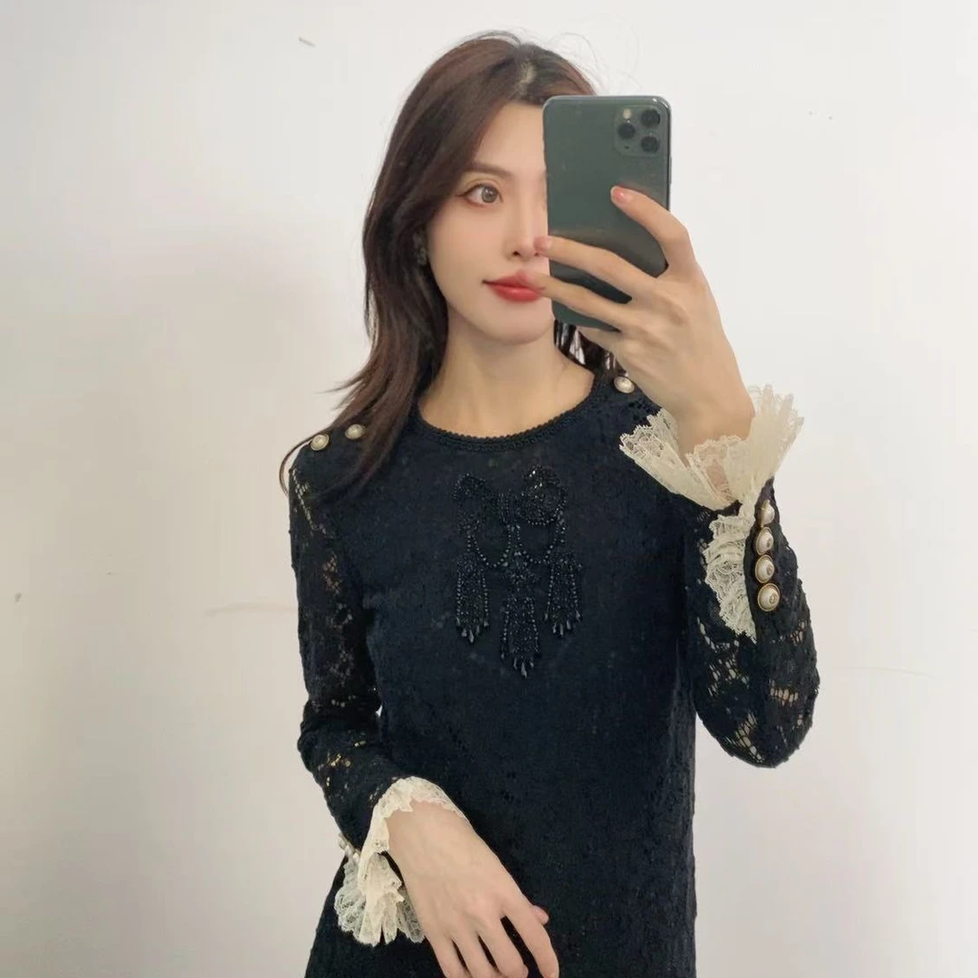 95新 GUCCI/古驰 麦殿/蕾丝裙子黑色40码/250228CWHYW09