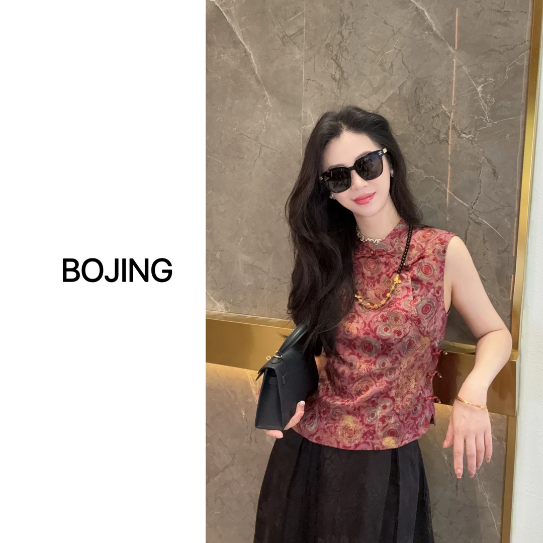 现货【画廊烟雨】新中式夏季复古中国风无袖网红上衣