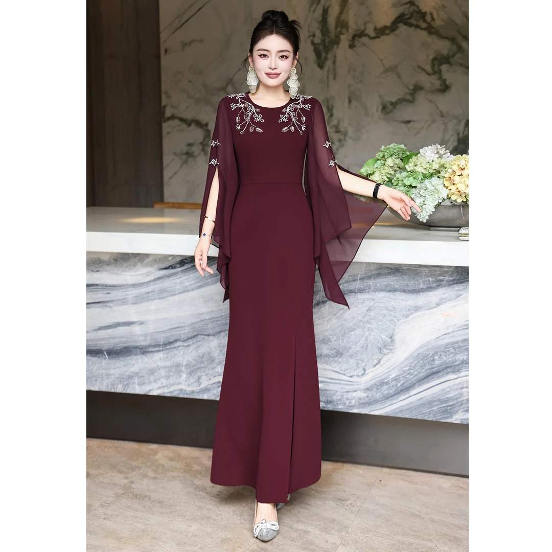晚礼服重工订钻高贵奢华气质名媛新娘婚宴连衣裙宴会大气晚装长裙