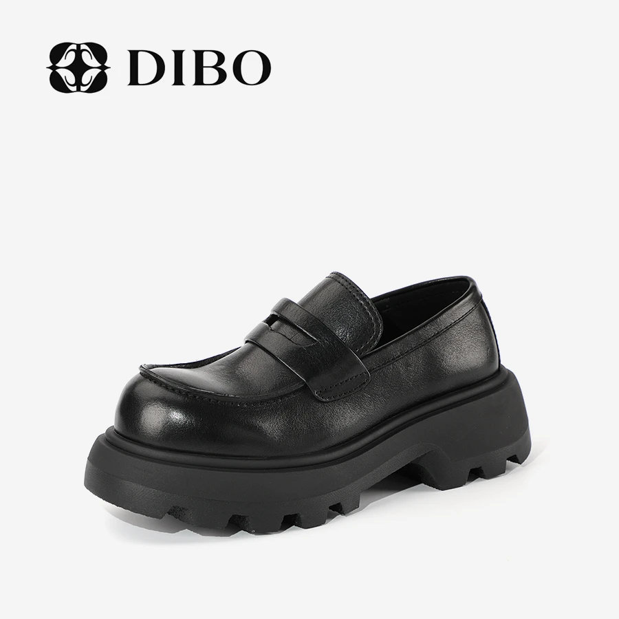 DIBO碲铂 经典黑色极简文艺乐福鞋百搭厚底增高休闲鞋25114260