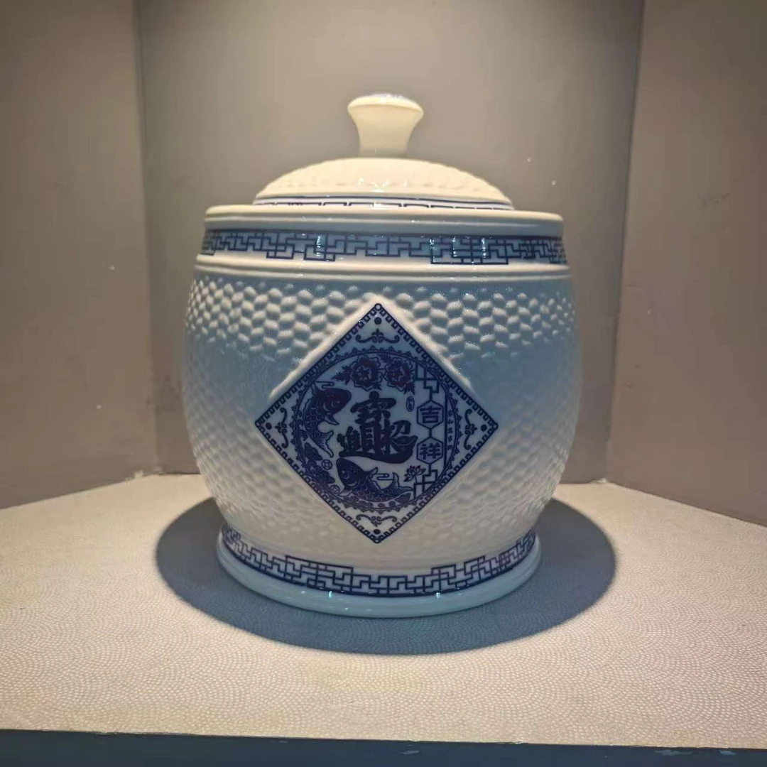 D02223/陶瓷/青花/雕刻/罐