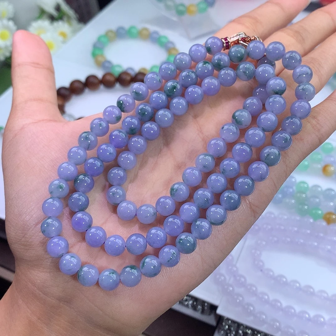 翡翠未镶嵌手链紫罗兰飘花项链