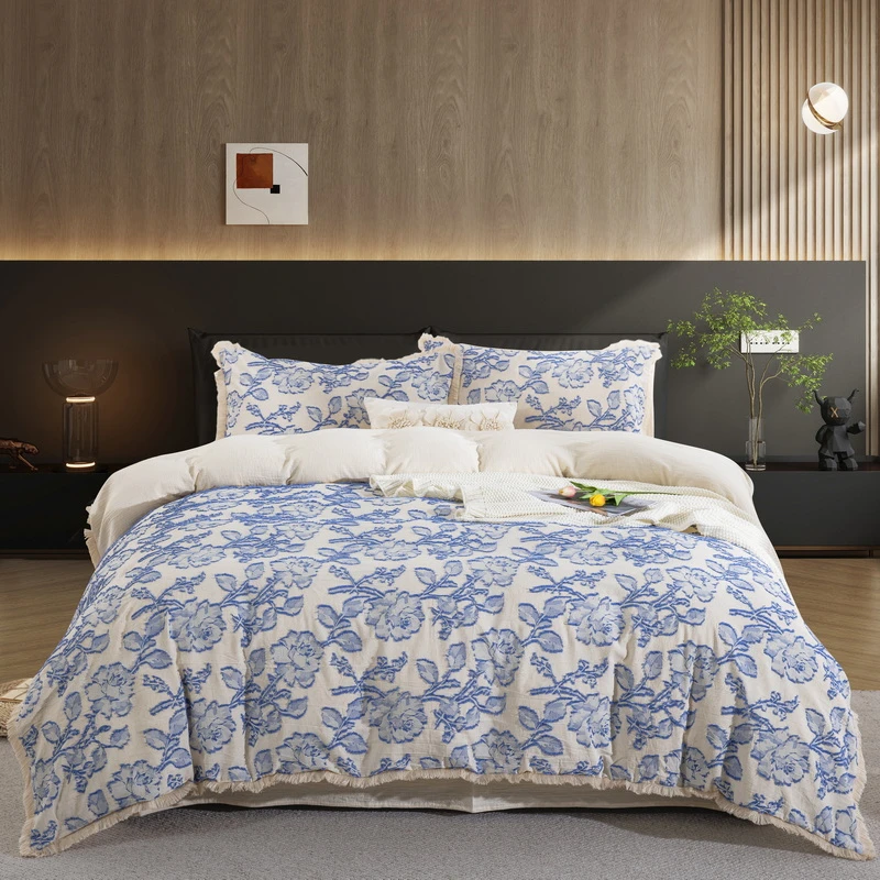 甄选纯雨露亚麻床品 [黛西花园] 棉麻四件套法式柔软亲肤吸湿透气