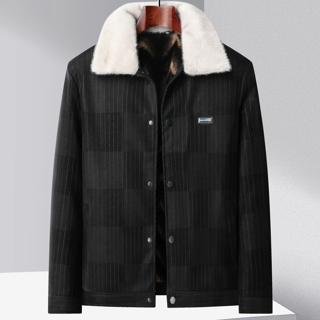 【璐璐专属】法郎船王冬季翻领加绒加厚竖纹夹克外套时尚男士25201