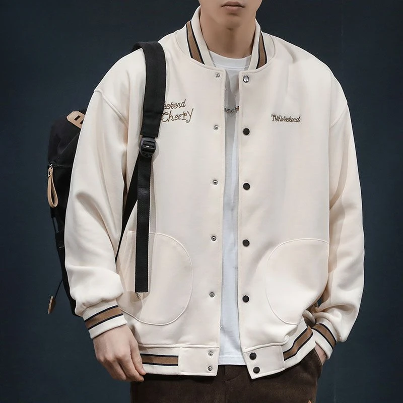 美式风街头棒球服卫衣款式夹克男同款纯色简约百搭时尚夹克外套