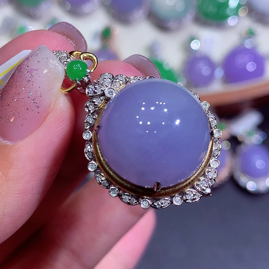 翡翠18K金镶嵌吊坠(不含链)