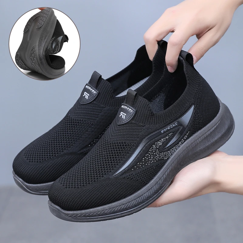 老北京布鞋夏季男士休闲一脚蹬爸爸网面透气软底中老年健步男网鞋