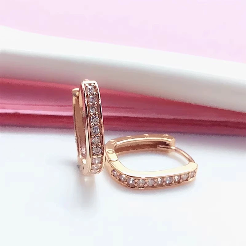 合成锆石合成立方氧化锆方形耳扣精致时尚气质14K玫瑰金耳饰