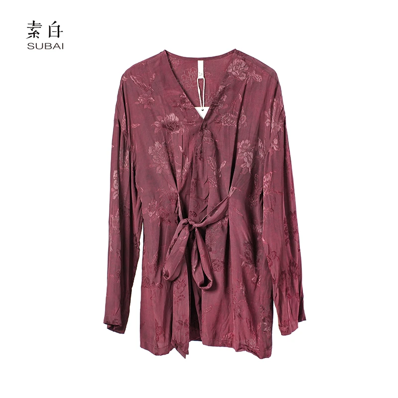 素白新中式【蝶络】92657提花复古长袖开衫上衣