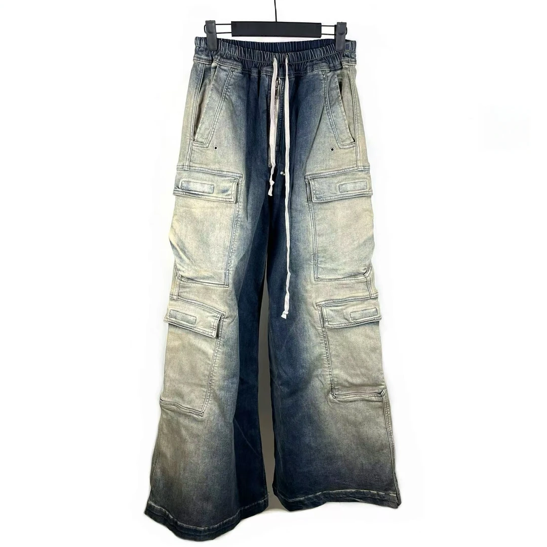 DUJIA Rick风25ss暗黑Owens渐变褪色Bela Cargo大口袋阔腿牛仔裤